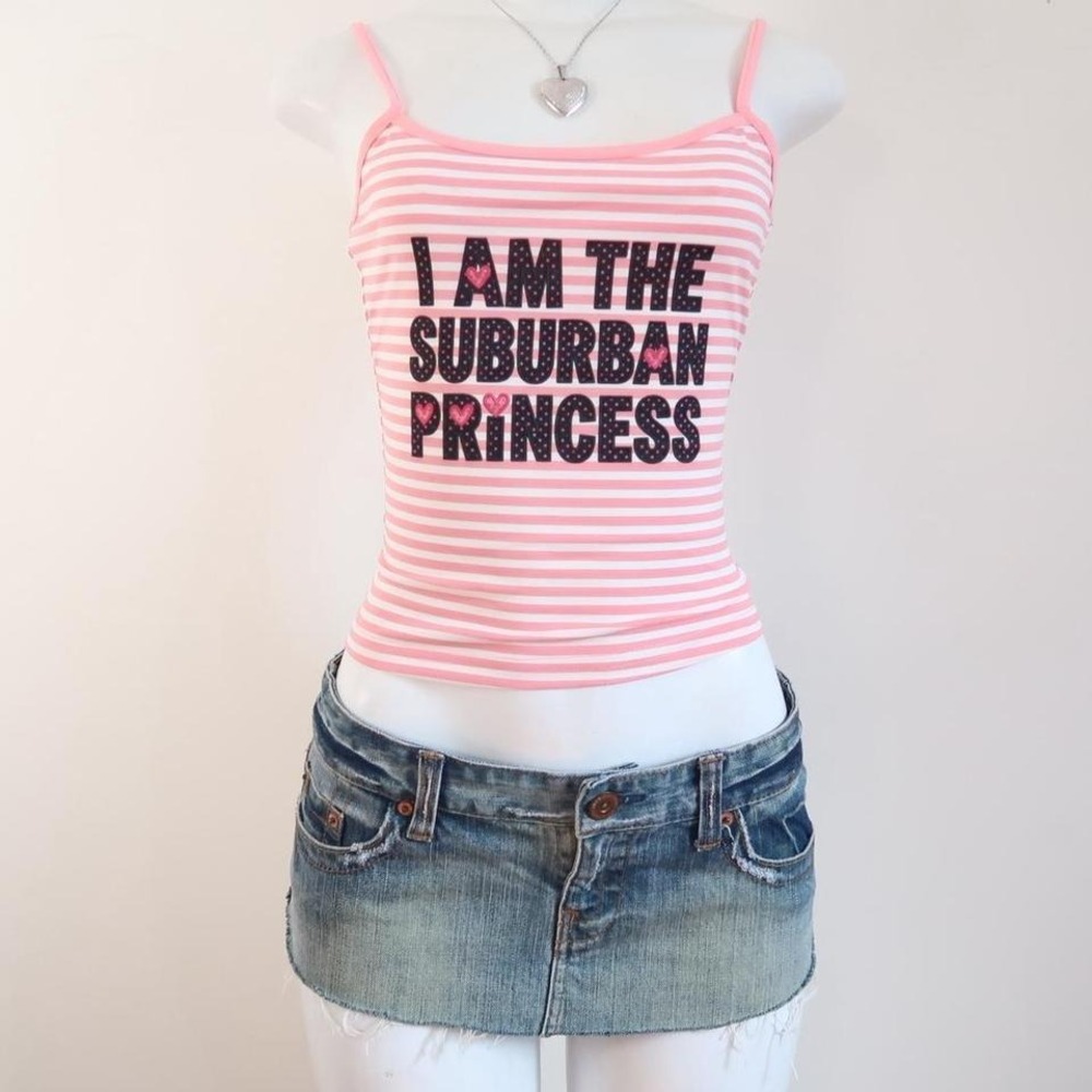 y2k baby tee striped cami suburban princess pink mcbling